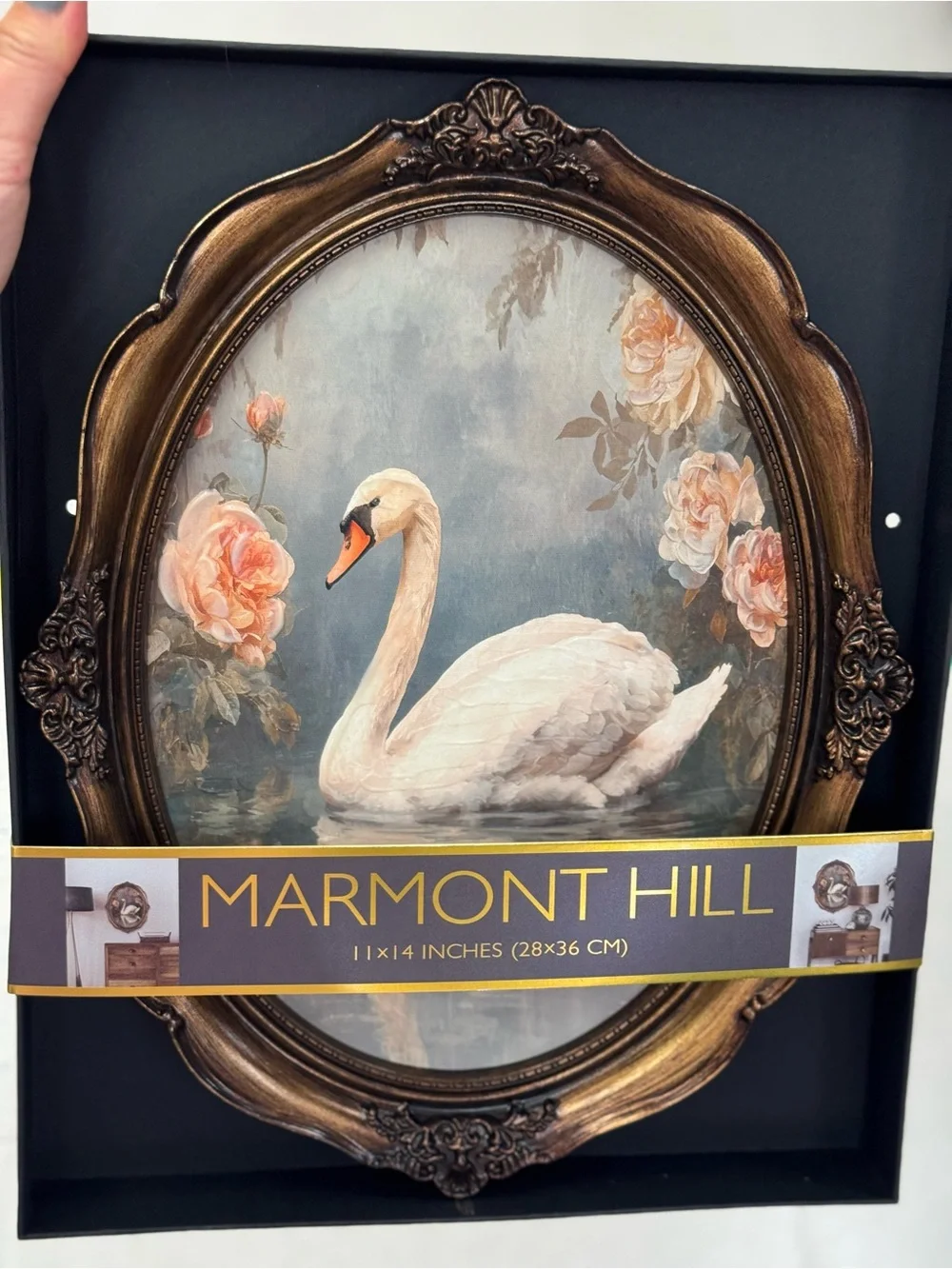 Marmont hill White Swan Floral Wall Art - Oval Frame
